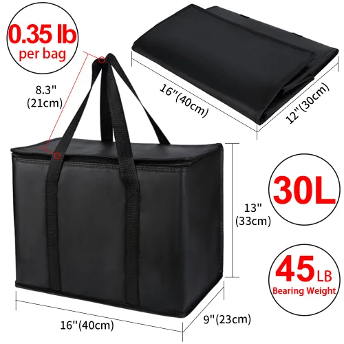 Miniatura 2 de Bolsas de comestibles reutilizables aisladas, 16 pulgadas de ancho x 13 pulgadas de alto x 9 pulgadas de profundidad, bolsa de mano XL para Negro