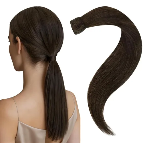 Miniatura 52 de Easyouth Extensión de cola de caballo de cabello humano marrón ombré, extensión de colas de caballo, extensiones de cola de caballo de color marrón