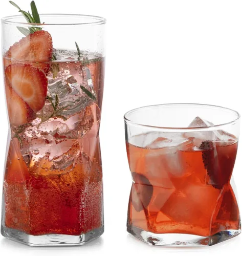 Miniatura 16 de Libbey Ascent Tumbler and Rocks - Juego de 16 vasos de vidrio con curvatura, juego de cristalería versátil para fiestas y más