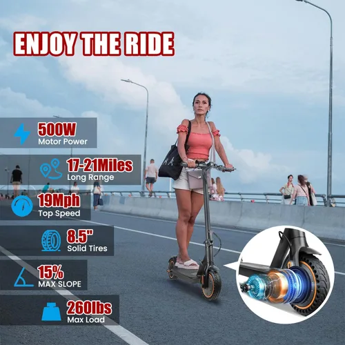 Miniatura 2 de Electric Scooter, 500W Motor, Up to 17-20MPH &19-21 Miles, Commuter Escooter, Foldable E-Scooter for Adults with APP and Dual Braking System