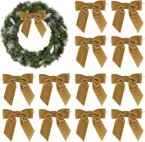 Miniatura 12 de AIMUDI Lazos de Terciopelo Burdeos de 4.5" Lazos de Navidad para Árbol Lazos Prefabricados para Coronas Lazos con Alambre Retorcido para Envolver