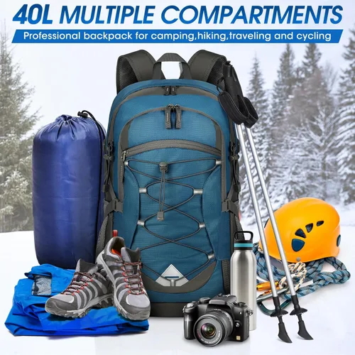 Miniatura 6 de IGOLUMON Mochila de senderismo de 40 L, plegable, ligera, mochila de camping para hombres y mujeres, impermeable, mochila de senderismo al aire Azul
