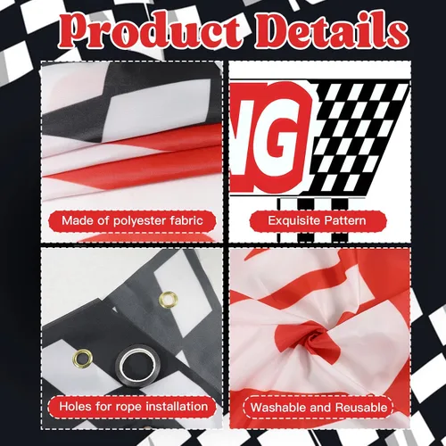 Miniatura 3 de Decoraciones para fiestas de autos de carreras, 3 piezas con temática de carreras, banderas a cuadros, para colgar en cabina de fotos de cumpleaños