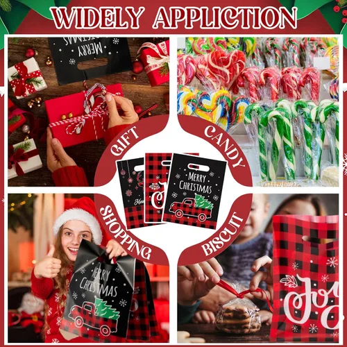 Miniatura 6 de Cholemy 120 Piezas Bolsas de Mercancía de Navidad a Granel Bolsas de Plástico de Navidad 8'' x 10'' Bolsa de Regalo de Favor de Xmas Bolsa de Favor