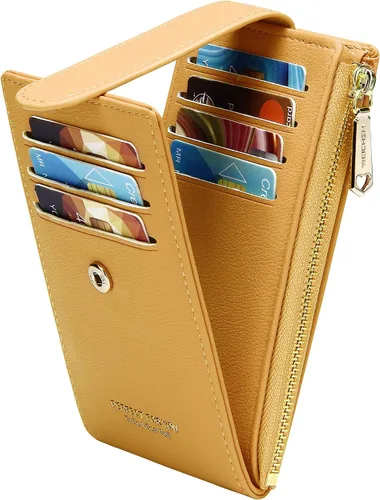 Miniatura 12 de Badiya Tarjetero para mujeres con RFID, carteras delgadas, plegables, tarjetero multifuncional, monedero