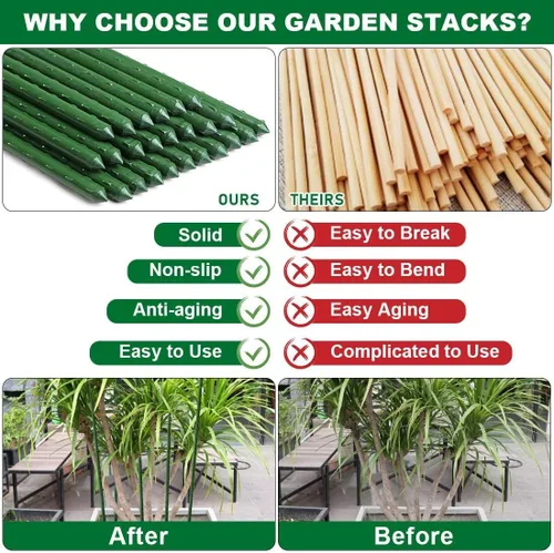 Miniatura 6 de Mininfa Estacas de acero para plantas de 5 pies, estacas de jardín de metal recubierto de plástico, soporta escalada para tomates, árboles