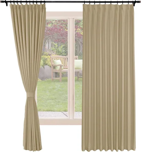 Miniatura 20 de Frelement Cortinas opacas de lino natural, paneles de cortinas plisadas para sala de estar, cortinas con aislamiento térmico, 52 pulgadas de ancho x