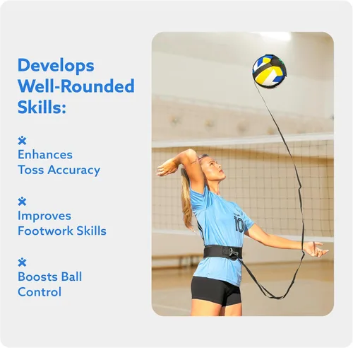 Miniatura 8 de Ayuda para equipo de entrenamiento de voleibol MOTOMY™ ‘VolleyPal’ – Entrenador de rebote en solitario para saque, pico, colocación y pase; Equipo