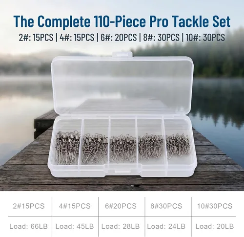 Miniatura 2 de 110 piezas de acero inoxidable barril giratorio accesorios de pesca, equipo de pesca premium con rodamiento de bolas, conector giratorio de broches