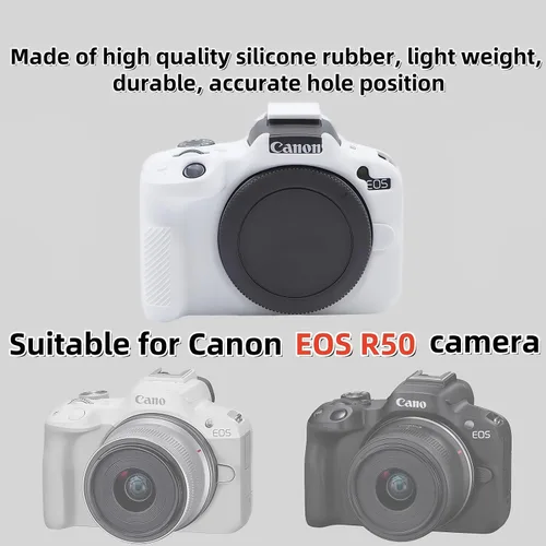 Miniatura 2 de EOS R50 - Funda protectora de silicona suave para cámara Canon EOS R50 EOSR50 Vlogging Camer, viene con 2 protectores de pantalla y 1 correa