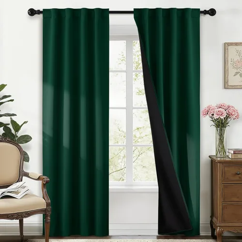 Miniatura 327 de Yakamok Cortinas negras, cortinas de ventana con aislamiento térmico y eficiencia energética para dormitorio, cortinas opacas completas y cortinas