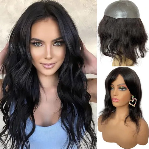 Miniatura 7 de Voloria Toppers de cabello humano real de 12 pulgadas para mujer, densidad media, base de poliuretano completa, extensiones de cabello
