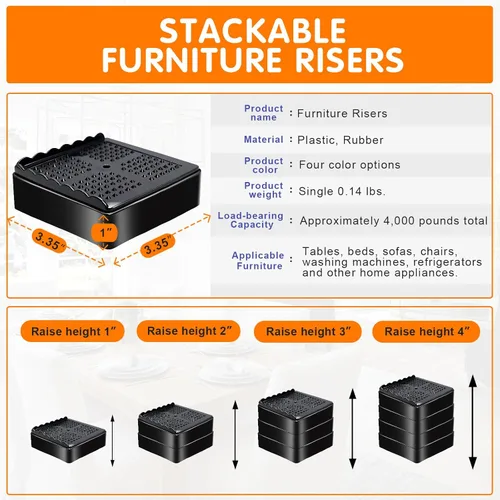 Miniatura 2 de Elevadores de Muebles Resistentes Elevadores de Cama Ajustables Bloques de Elevación 4, 3, 2 pulgadas para Sofá, Sillón, Mesa, Escritorio, Patas