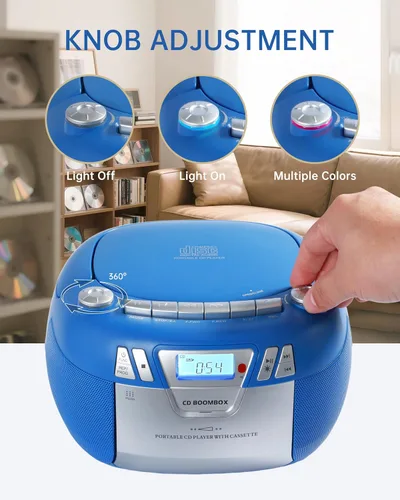 Miniatura 7 de Boombox - Reproductor de CD con Bluetooth y reproductor de cassette, radio AM/FM portátil, entrada MP3/USB/AUX, sistema de sonido estéreo