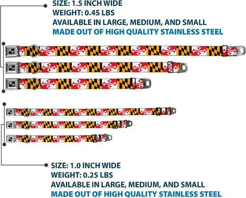 Miniatura 3 de Collar de perro hebilla de cinturón de seguridad Maryland Banderas 9 a 15 pulgadas 1.0 pulgadas de ancho