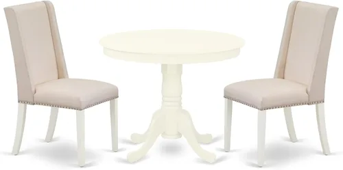 Miniatura 12 de East West Furniture ANFL3-ABK-21 - Juego de mesa de comedor moderno de 3 piezas que contiene una mesa de cocina redonda con pedestal y 2 sillas