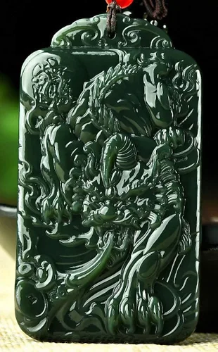 Miniatura 2 de China Natural Hetian Green Jade Nefrita Tallado Unicornio Pixiu Bestia Colgante Amuleto, Piedra
