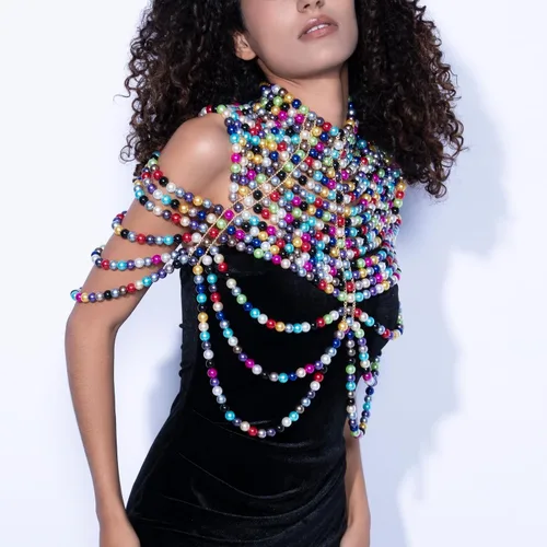 Miniatura 4 de CCbodily - Brasier de cadena de perlas para el cuerpo, collares de hombro de moda, joyería corporal