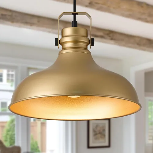 Miniatura 9 de Luces colgantes doradas de granja, iluminación colgante mate para isla de cocina, industrial de altura ajustable, vintage, cúpula, lámparas Oro