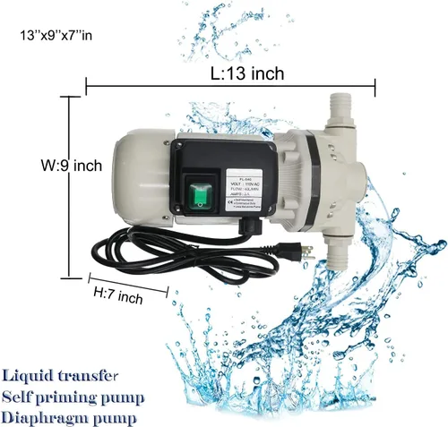 Miniatura 2 de TDRSUPER Bomba de riego de diafragma Bomba de presión de agua eléctrica industrial autocebante 110VAC, 10.6 GPM, 23PSI, 14.3lb, elevación 36.1 ft