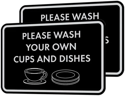 Miniatura 37 de Letrero clásico enmarcado con texto en inglés «Please Wash Your Own Cups and Dishes» (oro cepillado), pequeño