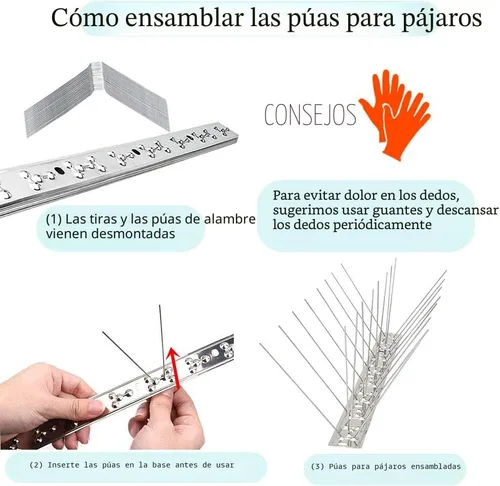 Miniatura 3 de PANGCH Púas de pájaro, púas de acero inoxidable para pájaros, picos de metal para pájaros, picos de valla fáciles de instalar, 10 tiras de cobertura