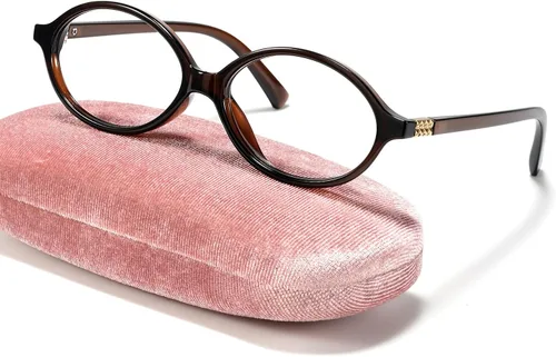 Miniatura 9 de Slocyclub - Lentes de bloqueo de luz azul de moda ovaladas para mujeres y hombres, anteojos vintage con armazón pequeño ovalado retro, Whiskey