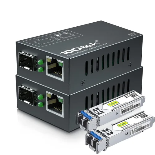 Miniatura 15 de 10Gtek un par de convertidores de medios bidi de Ethernet Gigabit, convertidor de fibra LC única de modo único a Ethernet RJ45 para X1
