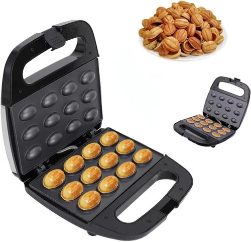 12 galletas de nuez, galletas de nogal antiadherentes de doble cara, fabricante eléctrico de moldes para hacer mini nueces, máquina de pan de gofres
