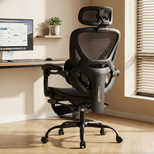 Miniatura 2 de MALOL Silla de oficina ergonómica de malla con reposapiés, silla ejecutiva de escritorio de computadora con respaldo alto con reposacabezas