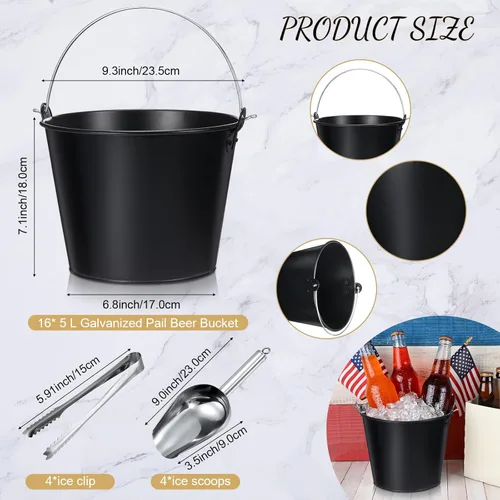 Miniatura 2 de Zopeal Juego de 24 cubos de cerveza galvanizados, 16 cubos de metal con 4 cucharadas y 4 pinzas, cubo de hielo rústico de 7 pulgadas para fiestas