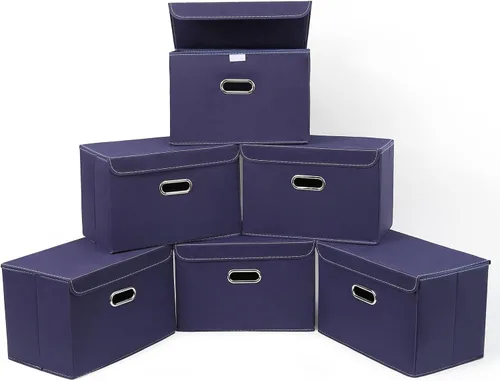 Miniatura 24 de STOREONE Contenedores de Almacenamiento de Tela en Forma de Cubo Plegables, Organizador Contenedor Cesta Plegable con Tapas y Asas de Metal