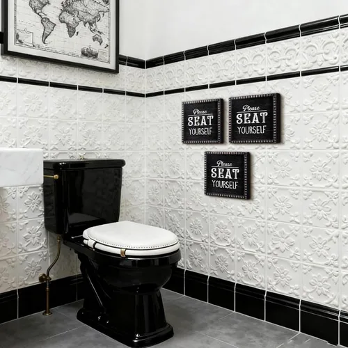 Miniatura 5 de Yousoontic 3 piezas divertidas de decoración de madera para baño, texto "Please Text Me If You Run out of the Toilet Paper Sign Seat Yourself Sign