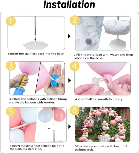 Miniatura 8 de Kit de arco de globos con base de 9 pies de altura y 10 pies de ancho, soporte de arco de globos ajustable con bombas, base rellenable de agua