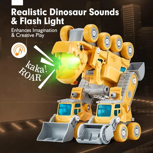 Miniatura 5 de hahaland Juguetes para niños de 5+ años - Juguetes de dinosaurio desarmables para niños, vehículos de construcción 5 en 1 se transforman