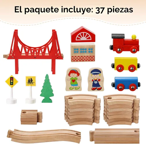 Miniatura 6 de SainSmart Jr. Juego de Tren de Madera para Niños Pequeños - Vías de Madera de Doble Cara Compatible con Brio, Thomas, Melissa y Doug - Expandible
