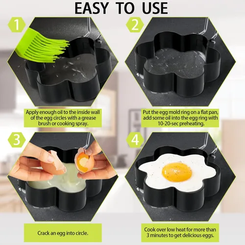 Miniatura 6 de Paquete de 6 anillos para huevos, anillos de acero inoxidable para cocinar huevos, molde redondo para panqueques para freír huevos, tortillas