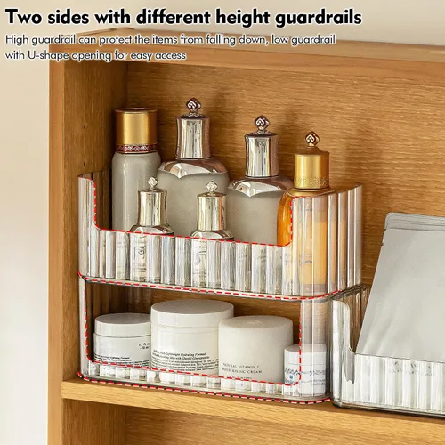 Miniatura 3 de Poeland Paquete de 2 bandejas organizadoras de maquillaje apilables, vitrina transparente para cosméticos con 2 estuches para lápices labiales y 2