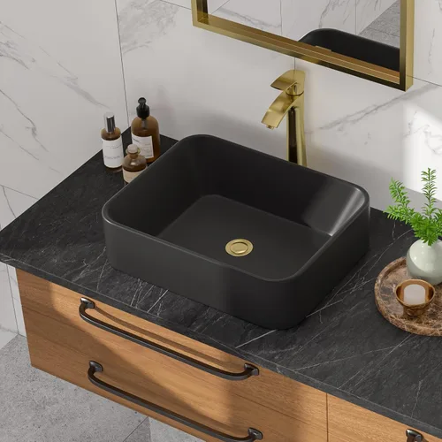 Miniatura 11 de Fregadero de baño rectangular negro de 16 pulgadas de ancho x 12 pulgadas de profundidad, fregaderos de cerámica para baño, lavabo moderno