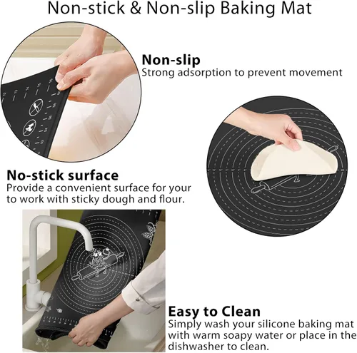 Miniatura 4 de Tapete de Silicona para Hornear de 28" x 20" de Grosor Extra para Amasar con Medidas y Elevación de Bordes, Tapete de Repostería de Silicona