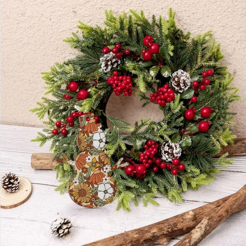 Miniatura 7 de 70s Retro Floral Flower Wooden Christmas Ornaments with Twines Holiday Hanging Decorations Snowman Shapes Wood Slice Ornaments for Christmas Tree
