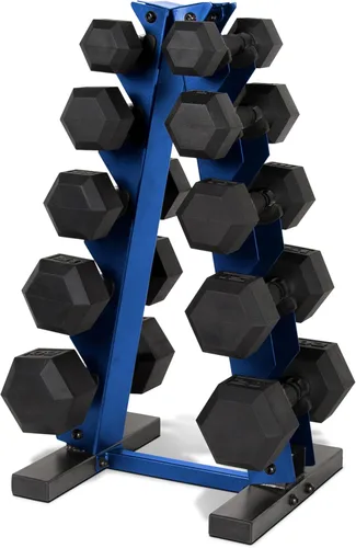 Miniatura 32 de CAP Barbell Juego de mancuernas hexagonales recubiertas de 150 libras con estante vertical Múltiples opciones Estante azul