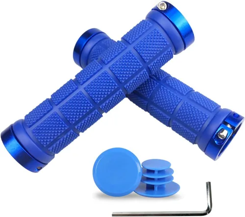 PLATT Agarres de manubrio de bicicleta de goma cómodos para MTB/BMX con tapas de extremo de plástico Azul