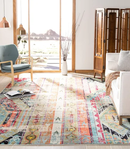 SAFAVIEH colección Monaco MNC222F - Alfombra de 8' x 10', diseño boho chic con detalles tribales y efecto desgastado, no desprende pelusa y de fácil