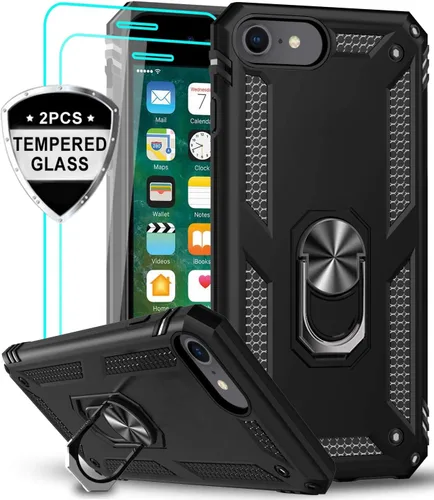 Miniatura 8 de LeYi Funda para iPhone SE 2022/2020 con [2 unidades] protector de pantalla de vidrio templado, cubierta de grado militar con soporte de anillo Negro