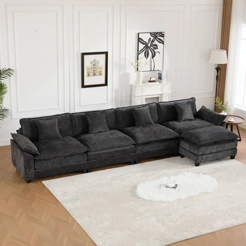Miniatura 58 de Sofá modular negro de 111.5 pulgadas, sofás seccionales grandes de 3 plazas para sala de estar, sofá nube de tela de felpilla de gran