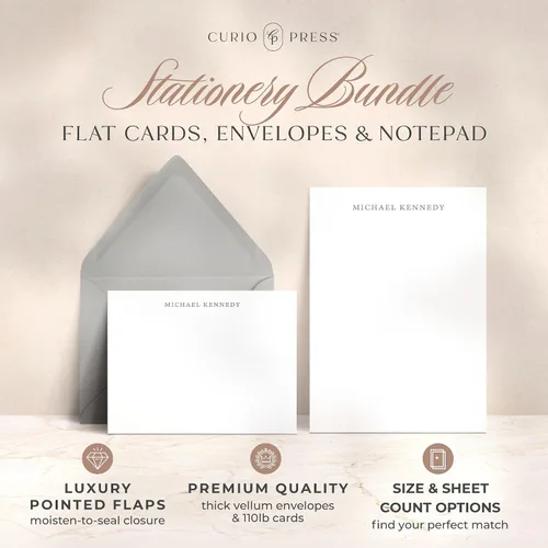 Miniatura 2 de Juego de papelería personalizada: libreta y tarjeta de notas con nombre, tarjetas planas personalizadas y libreta personalizada con sobres, juego
