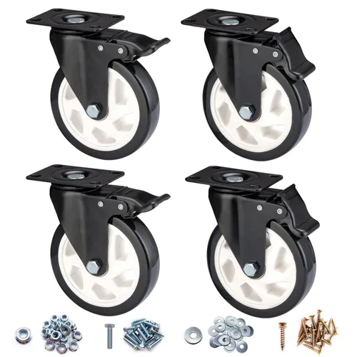 Miniatura 19 de Ruedas giratorias, juego de 4 ruedas en forma de L de 3 pulgadas de alta resistencia, 4 ruedas industriales con freno de poliuretano, ruedas