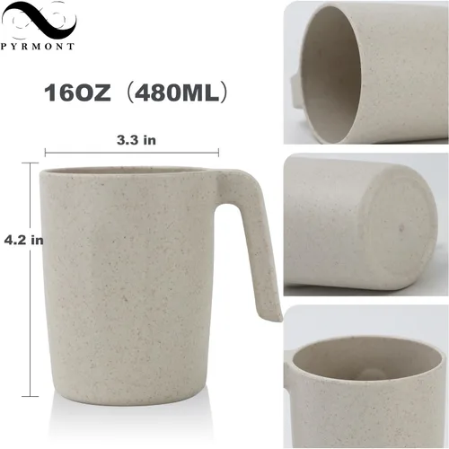 Miniatura 2 de PYRMONT Juego de 6 tazas de paja de trigo, tazas de café de plástico reutilizables, tazas de té con asas, juego de tazas de 16 onzas para café