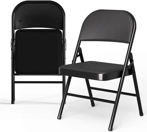 Miniatura 9 de SHGJ&SOFT Juego de 2 sillas plegables con asientos y respaldos acolchados, silla con marco de metal negro para interiores y exteriores, oficina